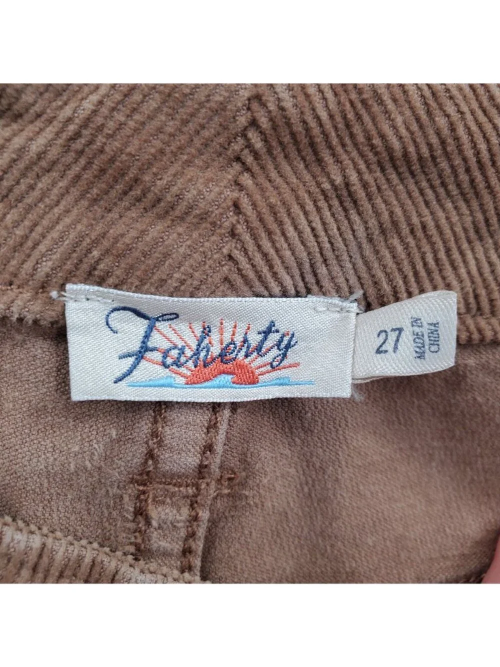 Faherty Regular Fit Textured Corduroy Pants Women Size 27 NWOT Brown High Rise